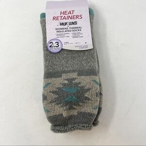 MUK LUKS Women's Heat Retainer Thermal Insulated Socks Gray Green Size 6-11